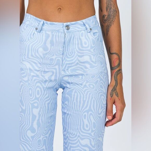 Princess Polly Addison Printed jeans size 4 blue groovy print straight leg - Picture 1 of 14